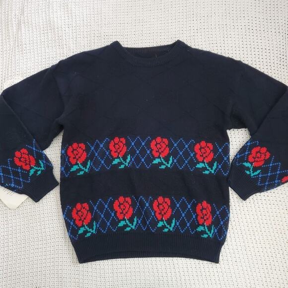 Vintage 80s rainbow ridge rose flower pattern sweater euc - Picture 2 of 6